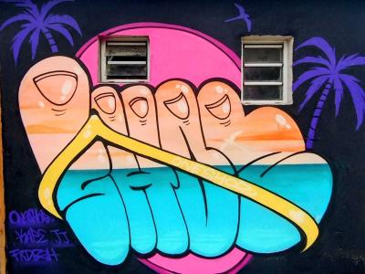 Main tropicale et vague — Street art à Saint-Paul
