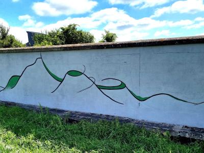 Abstract Green Lines and Minimalist Landscape — Street art in Le Cheix
