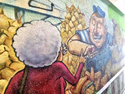 Scène de marché, échange entre voisins — Street art à Grenoble