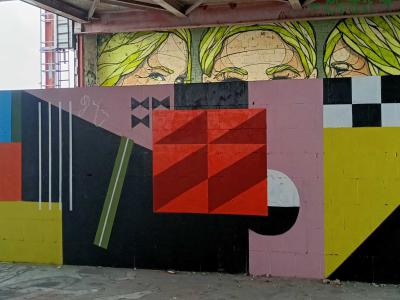 Abstract Geometric Composition in Red and Black — Street art by Ansley Randall in Berlin