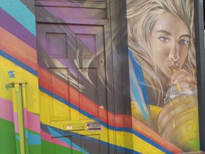 Portrait with Geometric Stripes — Street art in London
