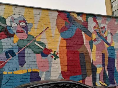 Multicolored abstract figures — Street art by Aktas in Vilnius