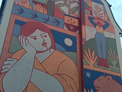 Narrative Mural with Swallows — Street art by Xoana Almar in Rennes