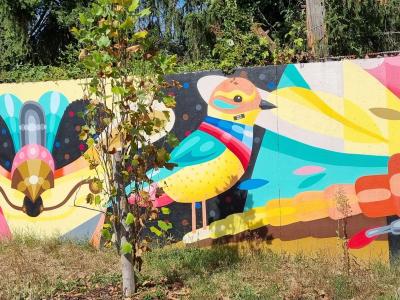 Psychedelic Mural — Colorful Bird and Snake — Street art in Strasbourg