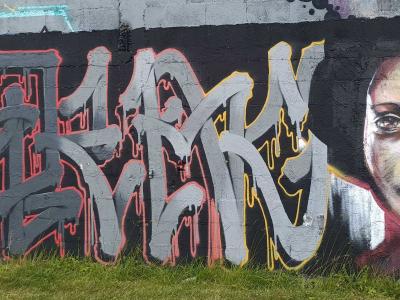 Fresque Harry — portrait et lettrages par Jef — Street art de Jef à Redon