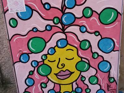 Colorful Bubble Face — Street art in Porto