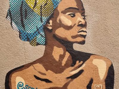 Femme au turban bleu par SoRi — Street art de SoRi à Clermont-Ferrand
