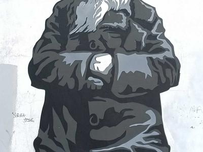 Monochrome bearded man portrait — Street art in Vilnius