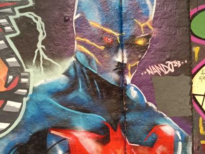 Winged creature with red heart — Street art in London