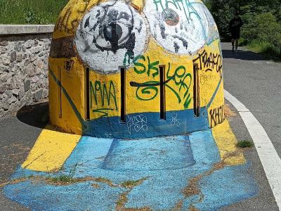 The Minion Painted on the Concrete Dome — Street art in Prague