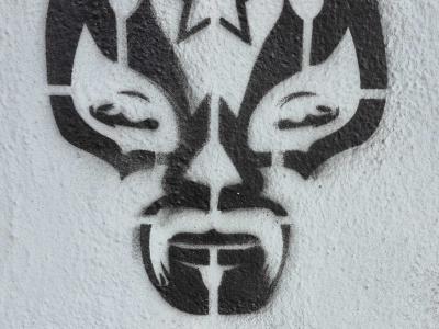 Masque de catcheur en pochoir — Street art à Clermont-Ferrand