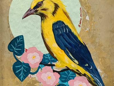 Golden Oriole on Green Background, Nantes — Street art in Nantes