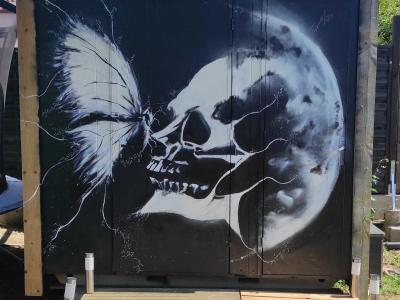 The Butterfly Effect, Skull and Moon — Street art in Clisson