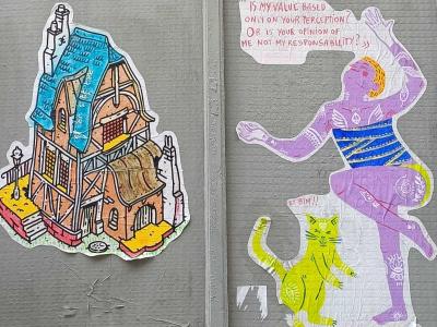 Building and Warrior Duo Stickers — Street art in Nantes