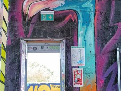 Stylised Flamingo and BFREE Message, Teufelsberg — Street art by FADER in Berlin