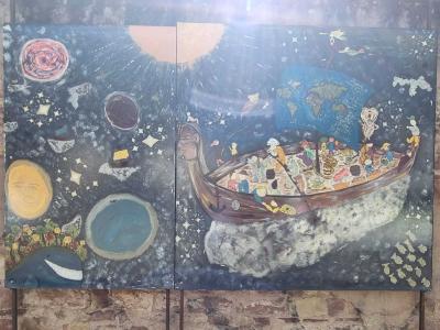 Bateau sur nuages étoilés — Street art à Strasbourg