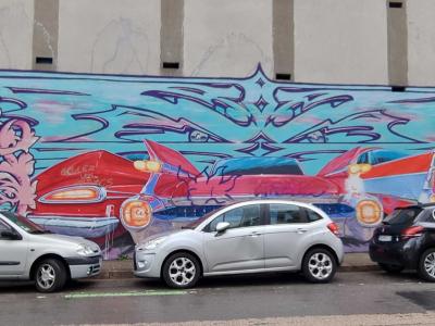 The Hot Rod in the Wave — Street art in Grenoble