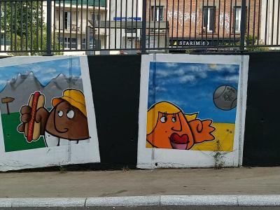 Four Cartoon Vegetable Characters — Street art in Villejuif