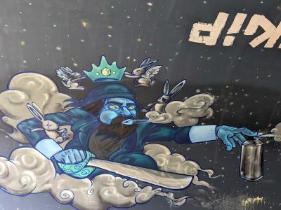 Cosmic Character with Clouds — Street art in Soyons