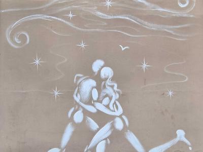 Couple Mesnager s'envolant vers un château féerique — Street art de Jerome Mesnager à Vichy