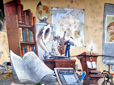 Library Musician Whale Mural — Street art in Grenoble
