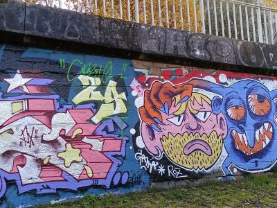 Blue Cartoon Monsters and Colorful Wildstyle — Street art in Nantes
