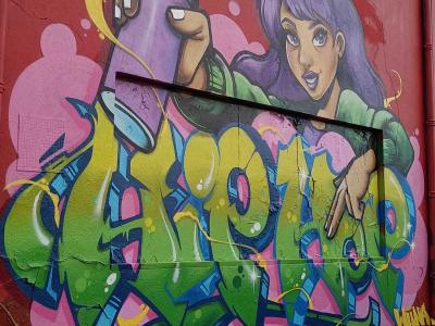 Purple Princess with Spray Can — Street art in La Rochelle