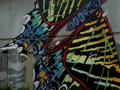 Graphic Butterfly with Colorful Wings — Street art in Prague