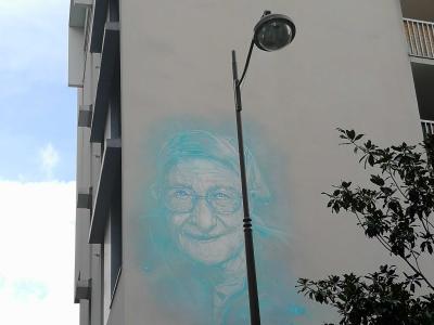 Portrait of Elderly Woman by C215 — Street art by C215 in Paris