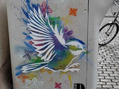 Bird with Colorful Wings — Street art in Strasbourg