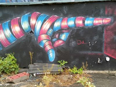 Striped Pointing Hand, Berlin — Street art by Otto Schade in Berlin