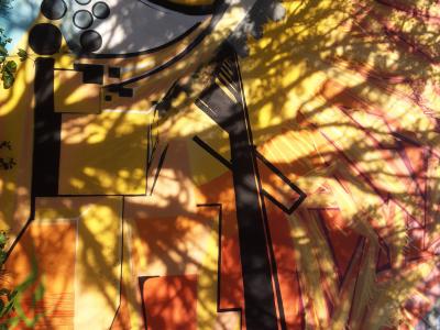 Fresque géométrique jaune et orange à Bordeaux — Street art à Bordeaux