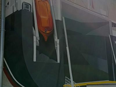 Orange Geometric Boat Mural — Street art in Nantes
