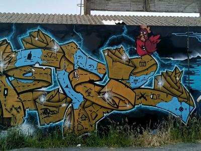 Yellow Wildstyle Letters — Street art by Jef in Saint-Nazaire