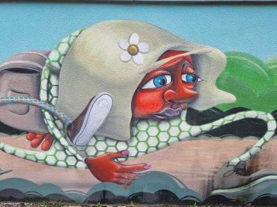 Stylized Head Colorful Patterns — Street art in Le Pont-de-Claix