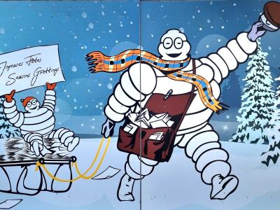 Michelin's Bibendum in the Snow — Street art in Clermont-Ferrand