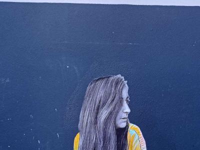 La dame qui colle bleu — Street art à Roubaix