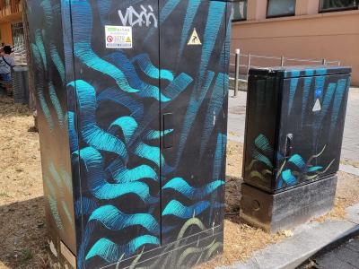 Electrical Cabinets with Tropical Leaves — Street art in Strasbourg