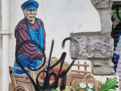 Local Farmer Bicycle with Bio Products Mural — Street art in Grenoble