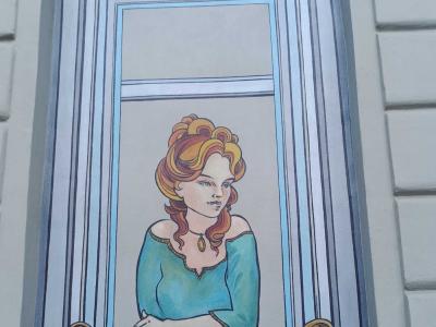 Woman on the Balcony — Street art in Prague