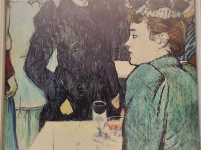 The Café Scene in Lithograph Style — Street art in Vallon-Pont-d'Arc
