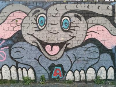 Smiling Cartoon Elephant — Street art in London