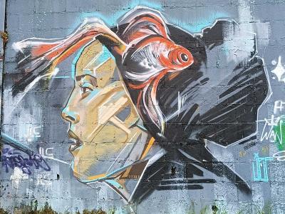 Face and Goldfish by Jef — Street art by Jef in Redon