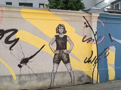 Sportifs retro sur mur de Riga — Street art à Rīga