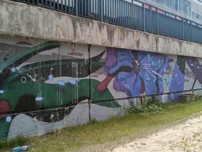 Purple Creature and Seaweed — Street art in Prague