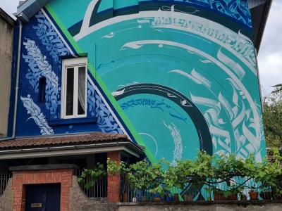 Blue and Turquoise Calligraphic Mural — Street art by Ink4rt in Grenoble