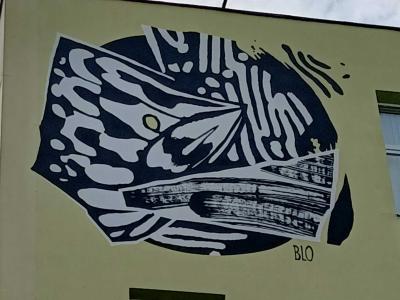 Minimalist black and white composition — Street art by Claude BLO RICCI in Vilnius