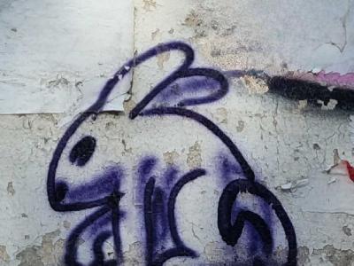Rabbit in Blue Outline — Street art in Strasbourg