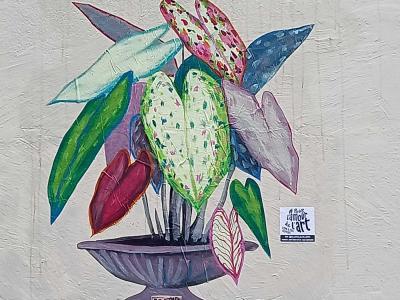 Tropical Plant in Grey Urn — Street art in Nantes