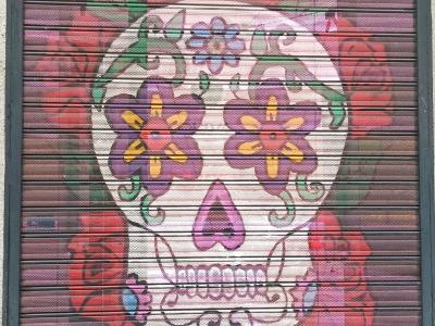 Calavera mexicaine fleurie à Madrid — Street art à Madrid